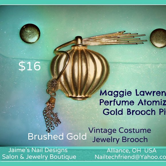 80's Atomizer Brushed Gold Brooch Maggie Lawrence - Picture 3 of 13
